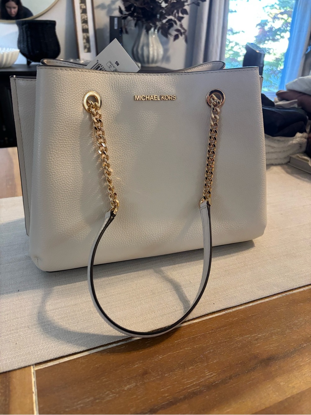 NWT Michael Kors Cream Leather Chain-Handle Tote